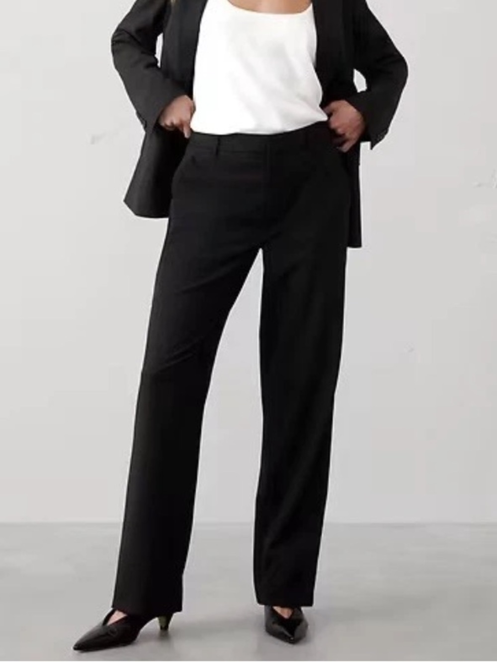 Banana Republic Jackson Black Mid Rise Wide Leg Pants 12 Petite NWT